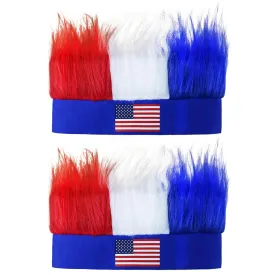 2 Pcs Red White and Blue Usa Patriotic Sports Events Hat Hair Olympic Football Hair Band Halloween Accessories