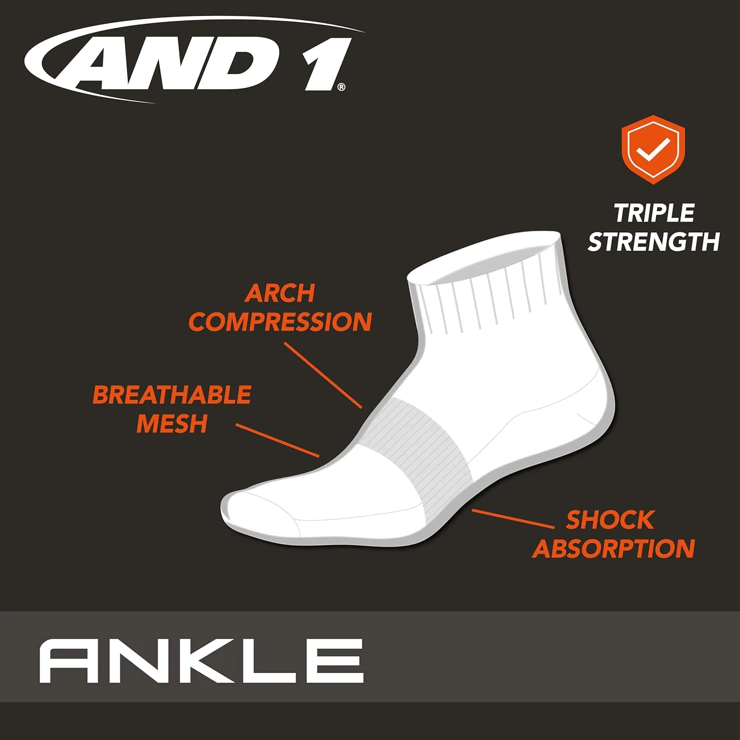 AND1 Mens Quarter Socks - 12 Pack Moisture Wicking Breathable Cushioned Athletic Performance Ankle Socks for Men (6-12.5)