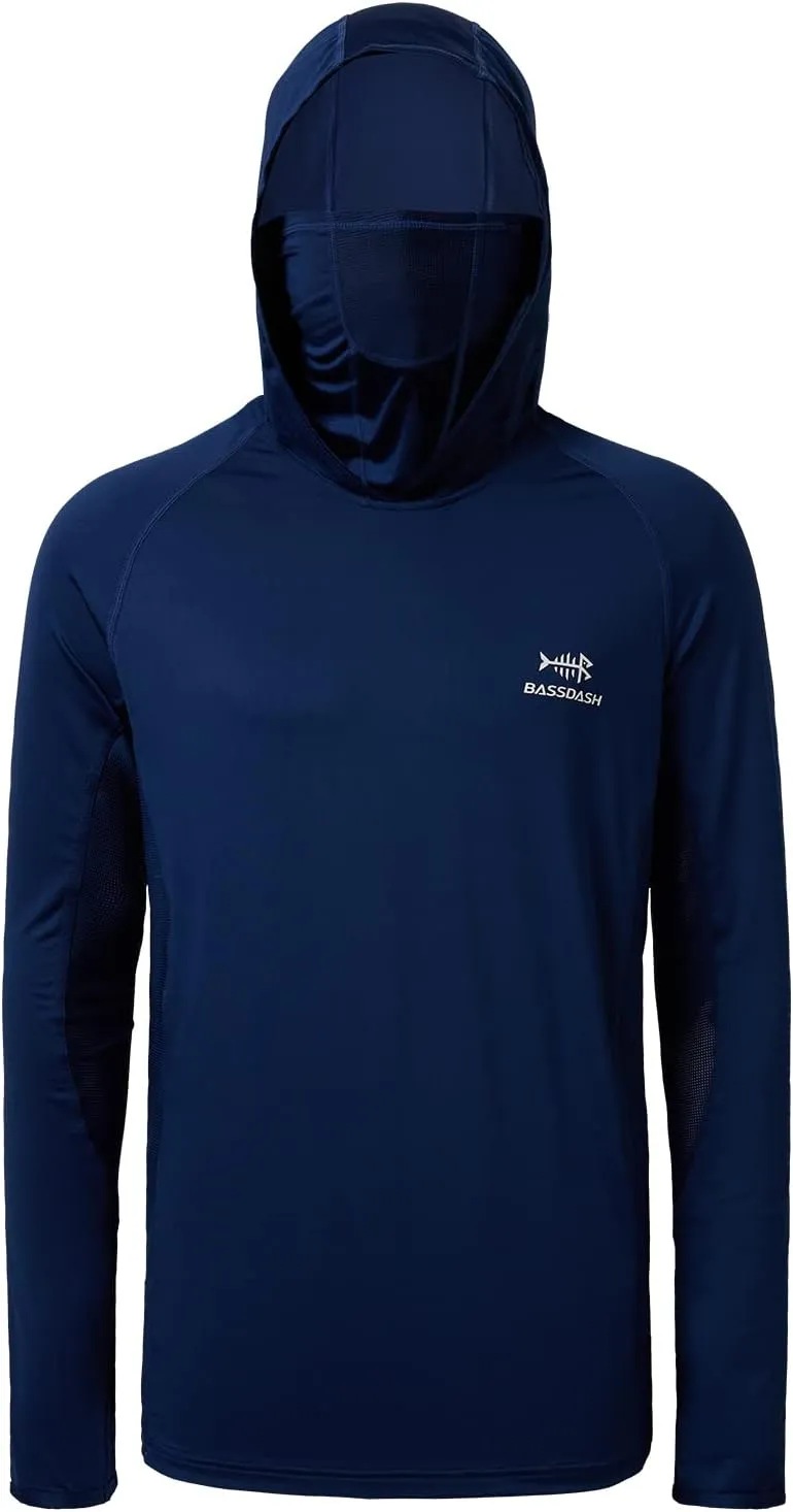 BASSDASH UPF 50  Men??s Long Sleeve Fishing Shirt with Mask UV Neck Gaiter Hoodie
