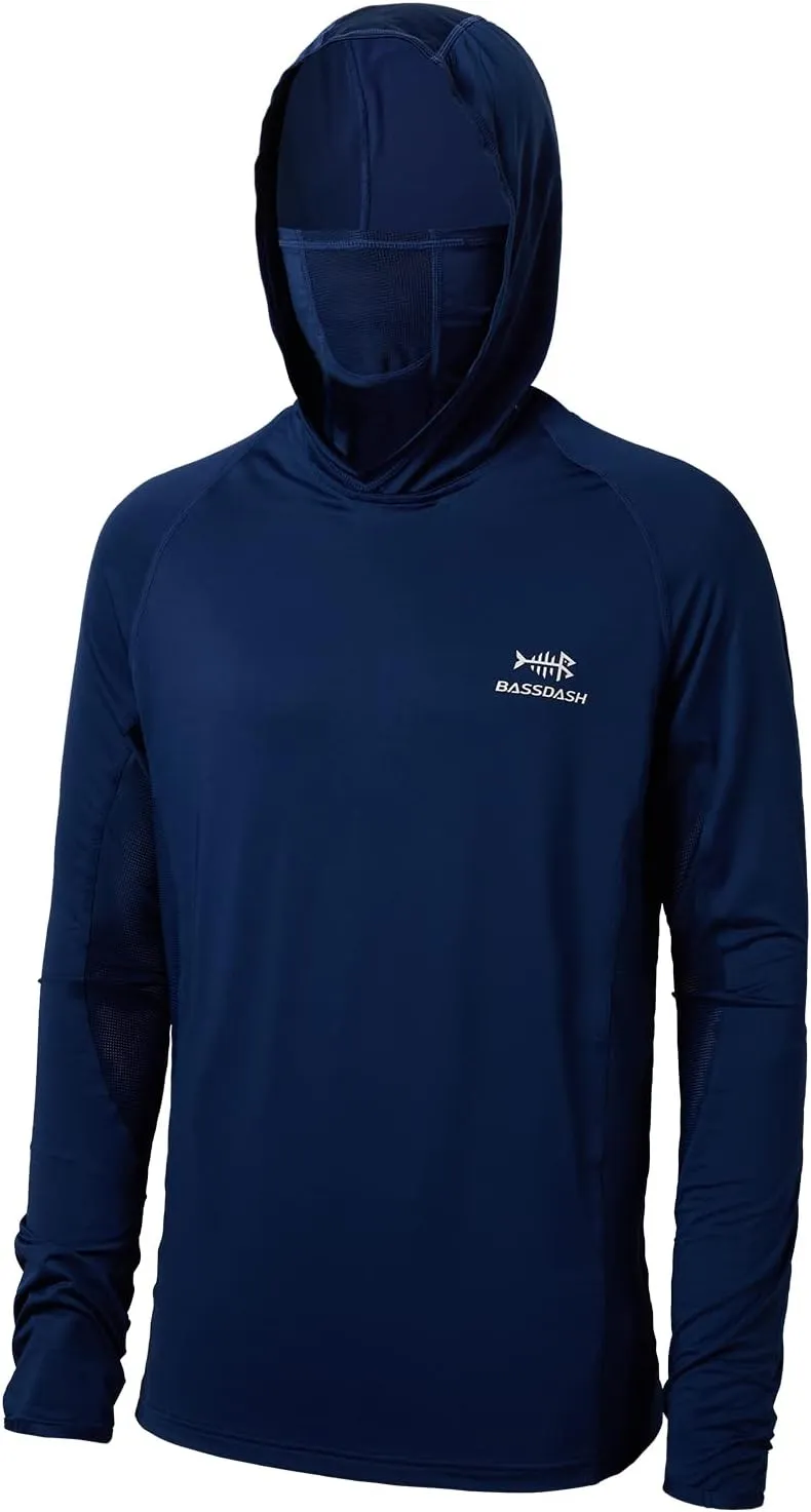 BASSDASH UPF 50  Men??s Long Sleeve Fishing Shirt with Mask UV Neck Gaiter Hoodie