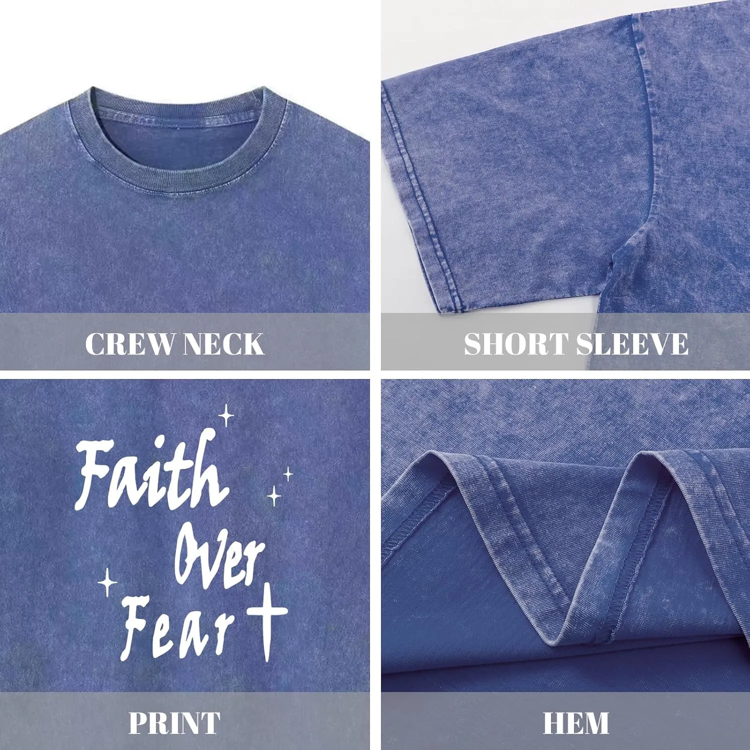 Christian Shirts for Men Faith Over Fear Acid Wash Tshirts Faith Religious Tees God Bible Verse Inspirational Tops