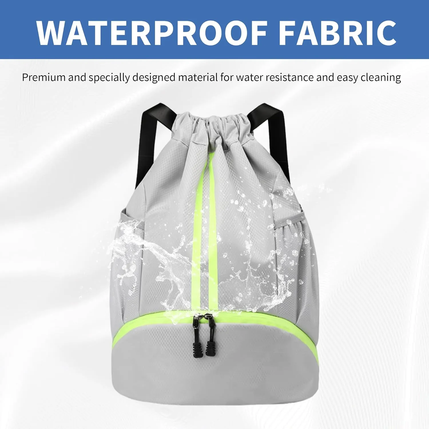 Drawstring Backpack Gym Bag with Shoes Compartment for Soccer, Basketball, Swim, Water-Resistant String Backpack Beach Cinch for Women Men, Grey
