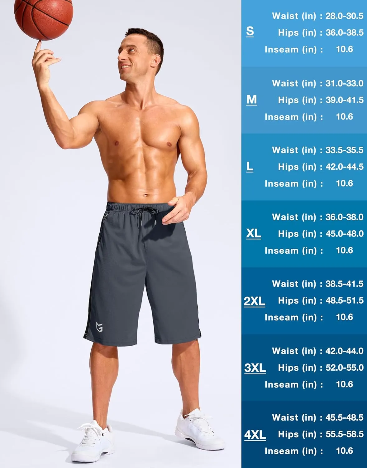 G Gradual Men's 11" Long Basketball Shorts with Zipper Pockets Mesh Quick Dry Lightweight Gym Athletic Shorts for Men