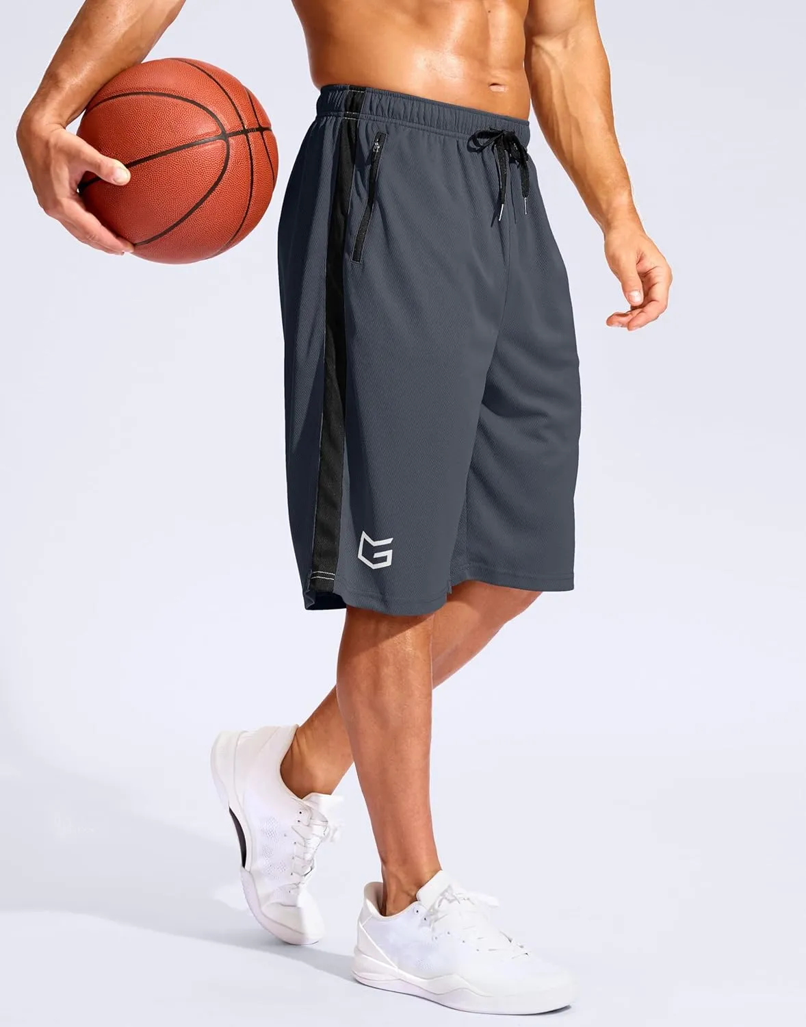 G Gradual Men's 11" Long Basketball Shorts with Zipper Pockets Mesh Quick Dry Lightweight Gym Athletic Shorts for Men