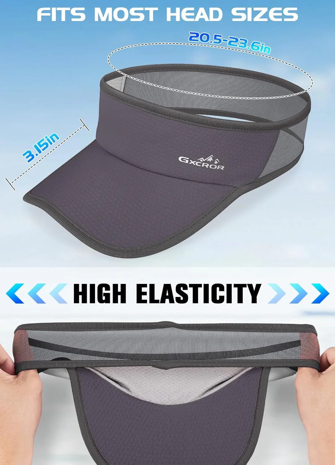 GXCROR Sports Sun Visor Hat Men Women, Lightweight Breathable Quick-Dry Visor Hat, UPF 50  Tennis Golf Running Visor