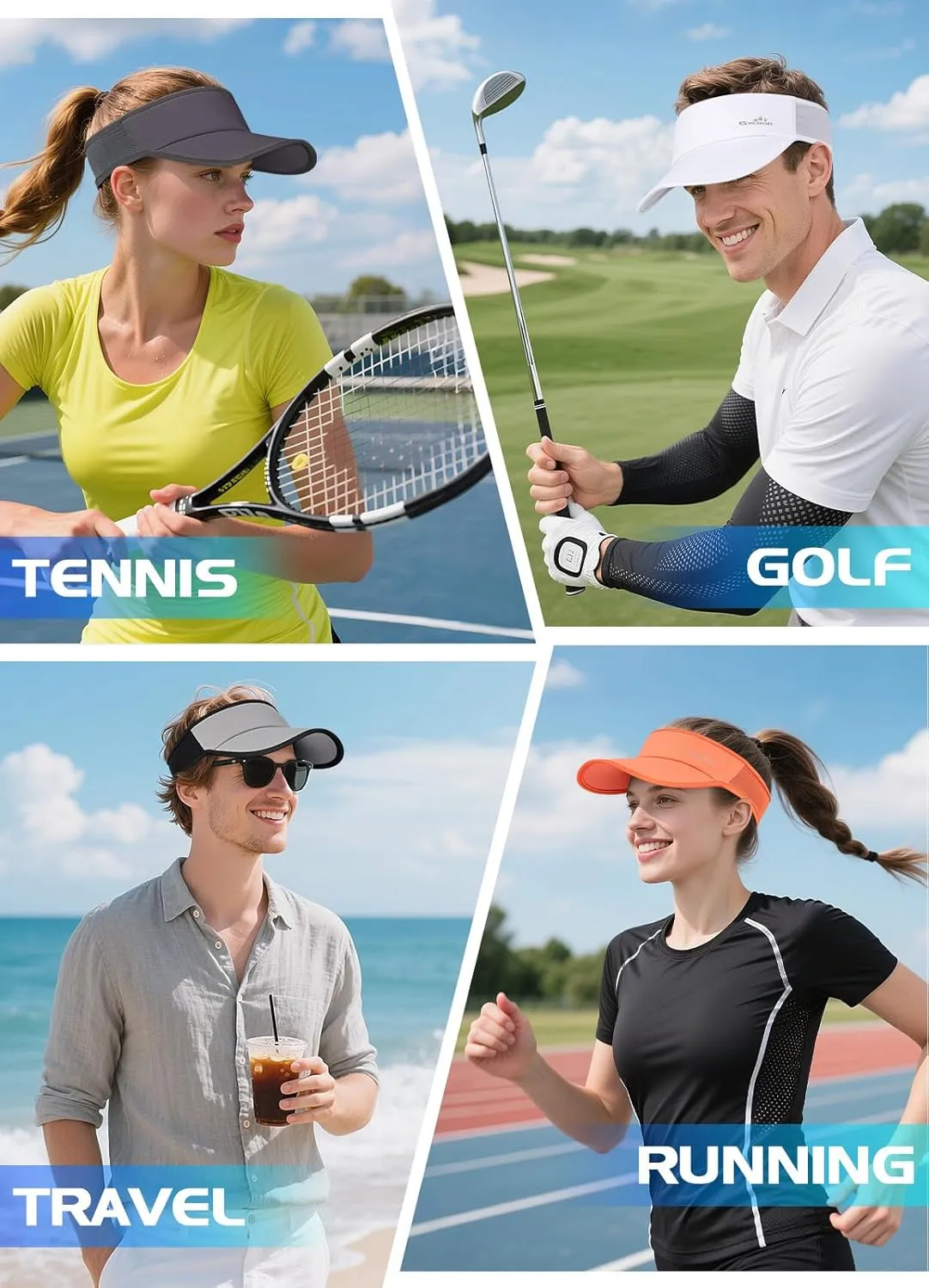 GXCROR Sports Sun Visor Hat Men Women, Lightweight Breathable Quick-Dry Visor Hat, UPF 50  Tennis Golf Running Visor