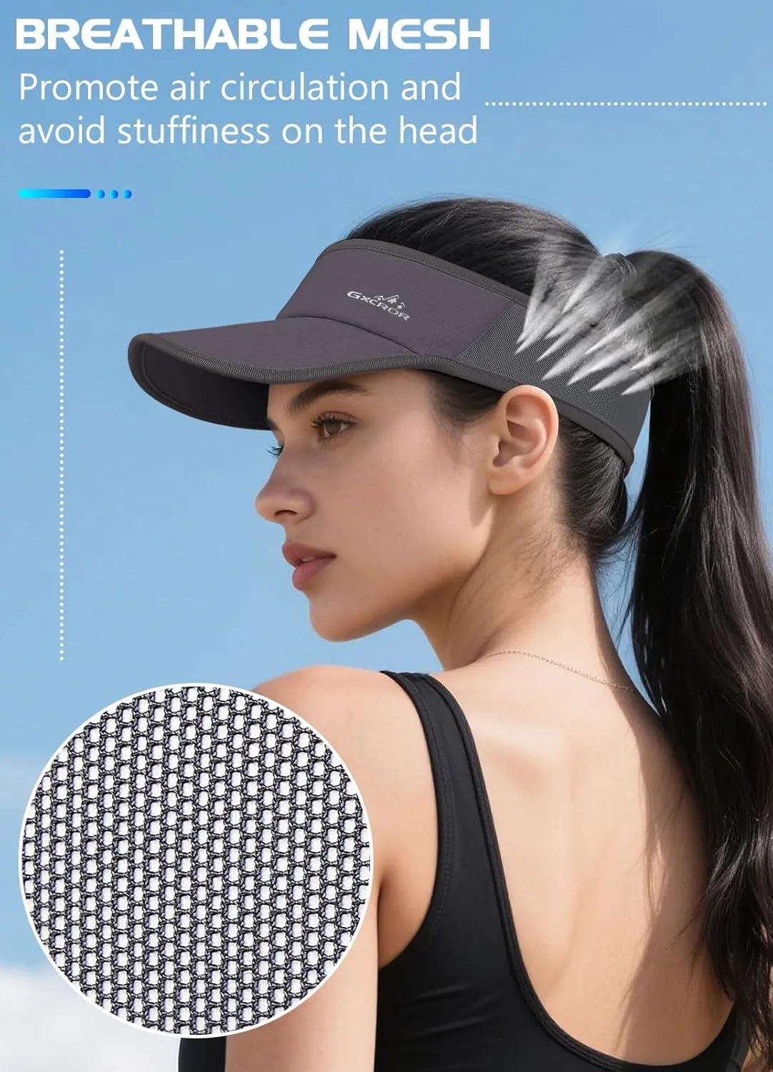 GXCROR Sports Sun Visor Hat Men Women, Lightweight Breathable Quick-Dry Visor Hat, UPF 50  Tennis Golf Running Visor