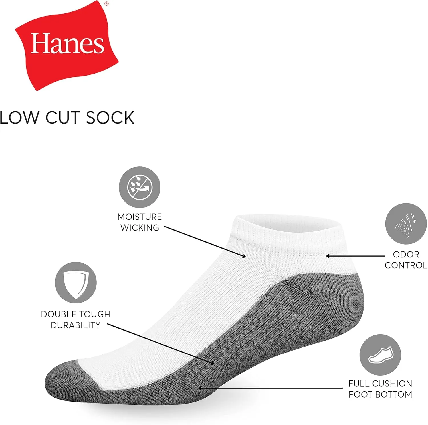 Hanes Men's Max Cushion Low Cut Socks, 6 and 8 Packs