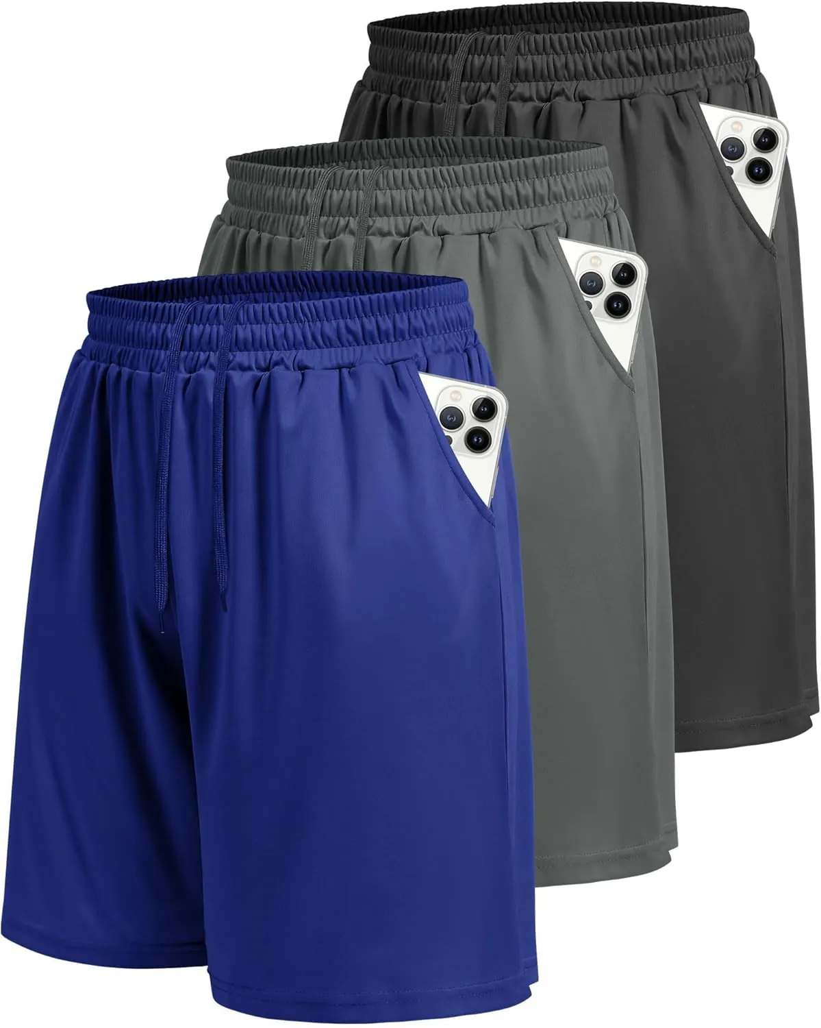 LalaHooK 3 Pack Athletic Gym Mens Shorts - Casual Black Quick Dry Basketball Shorts with Pockets for Workout Running