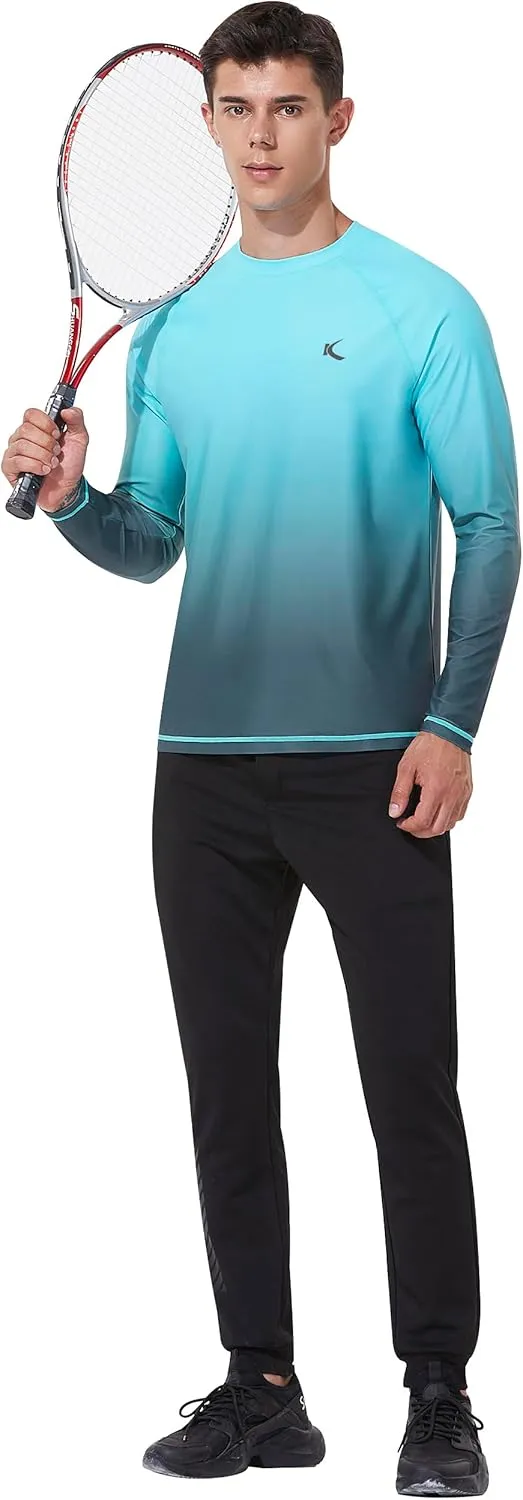 Mens Rash Guard UPF 50  Swim Shirts UV Sun Protection T-Shirt Quick Dry Long Sleeve Beach Shirts for Fishing