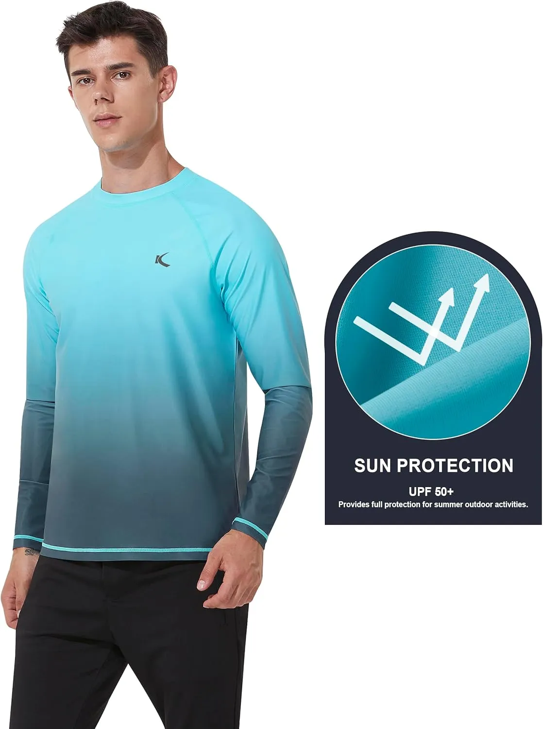 Mens Rash Guard UPF 50  Swim Shirts UV Sun Protection T-Shirt Quick Dry Long Sleeve Beach Shirts for Fishing