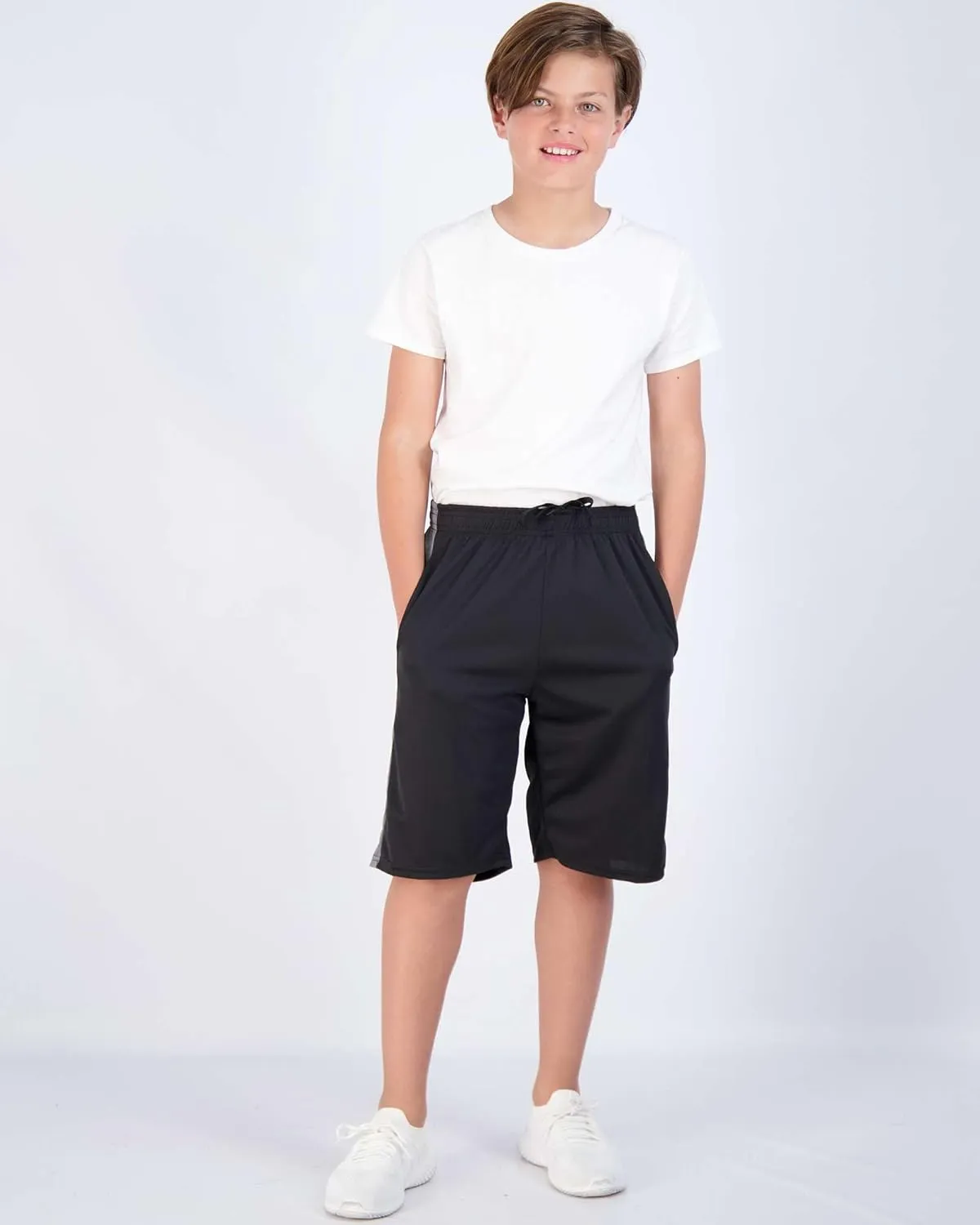 Real Essentials Boys' 5-Pack Mesh Active Athletic Performance Basketball Shorts with Pockets