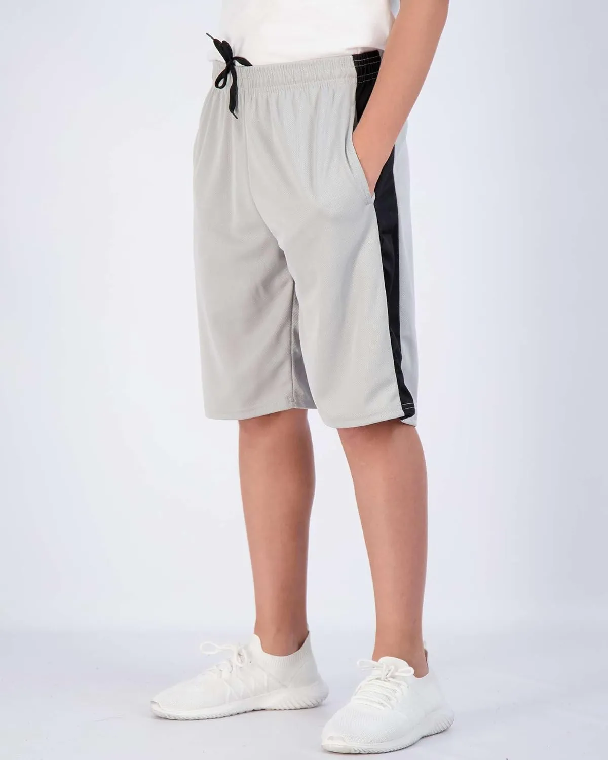 Real Essentials Boys' 5-Pack Mesh Active Athletic Performance Basketball Shorts with Pockets