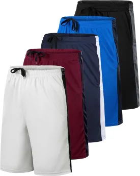 Real Essentials Boys' 5-Pack Mesh Active Athletic Performance Basketball Shorts with Pockets