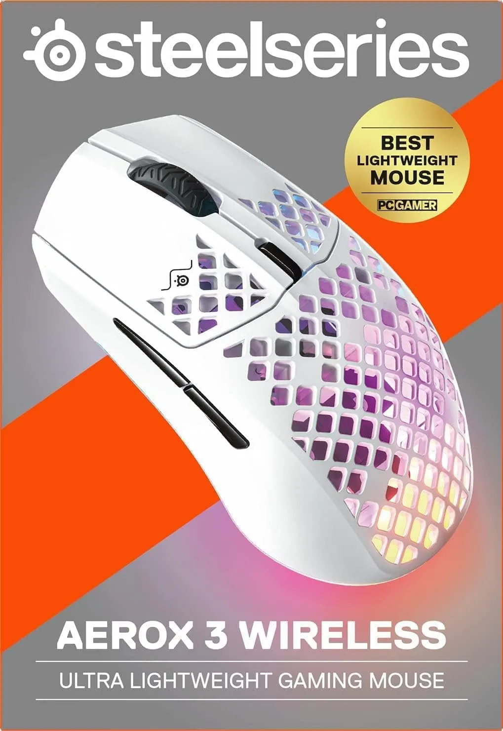 SteelSeries Aerox 3 Wireless - Holey RGB Gaming Mouse - Ultra-lightweight Water Resistant Design - 18K DPI TrueMove Air Optical Sensor -Snow