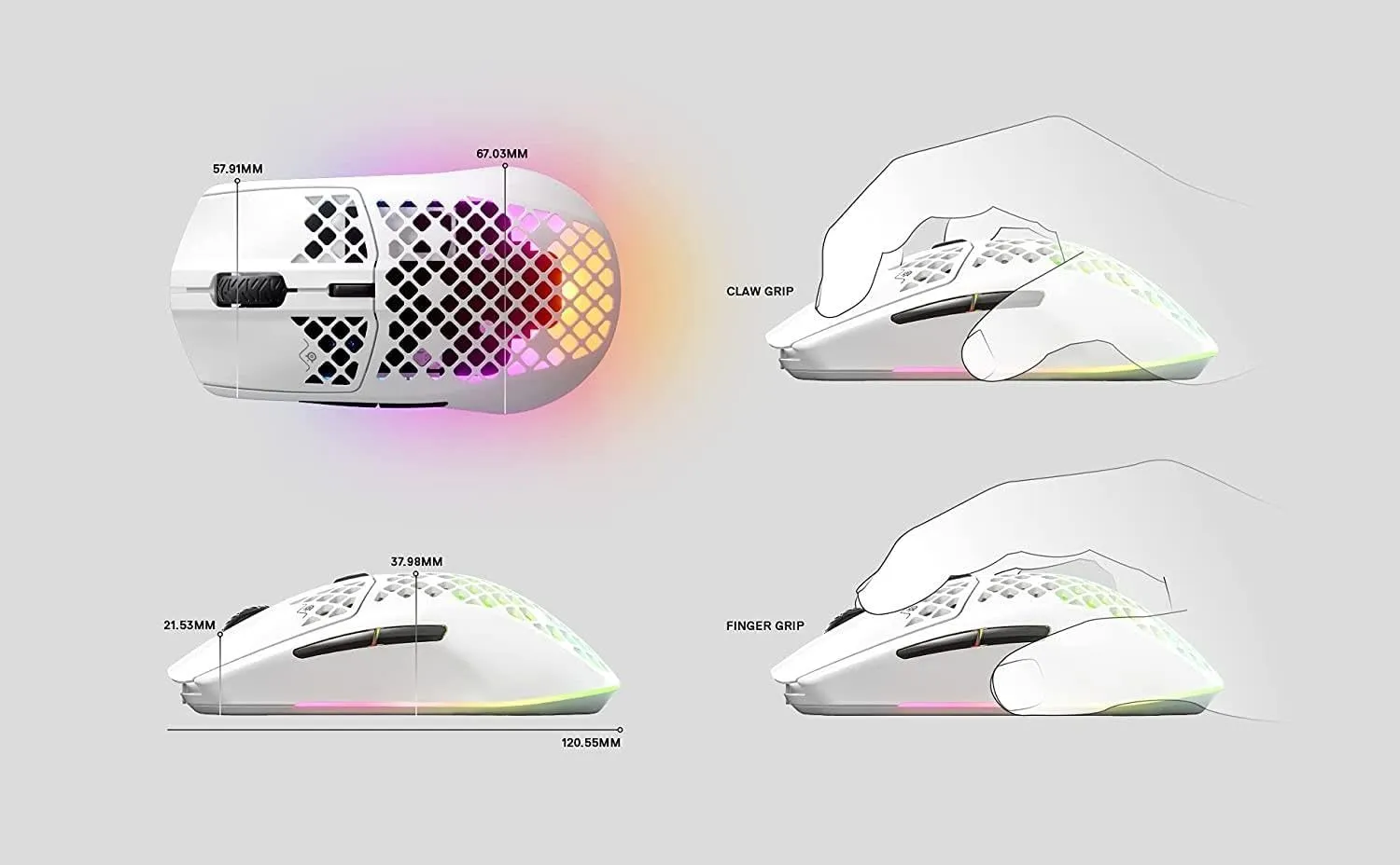SteelSeries Aerox 3 Wireless - Holey RGB Gaming Mouse - Ultra-lightweight Water Resistant Design - 18K DPI TrueMove Air Optical Sensor -Snow