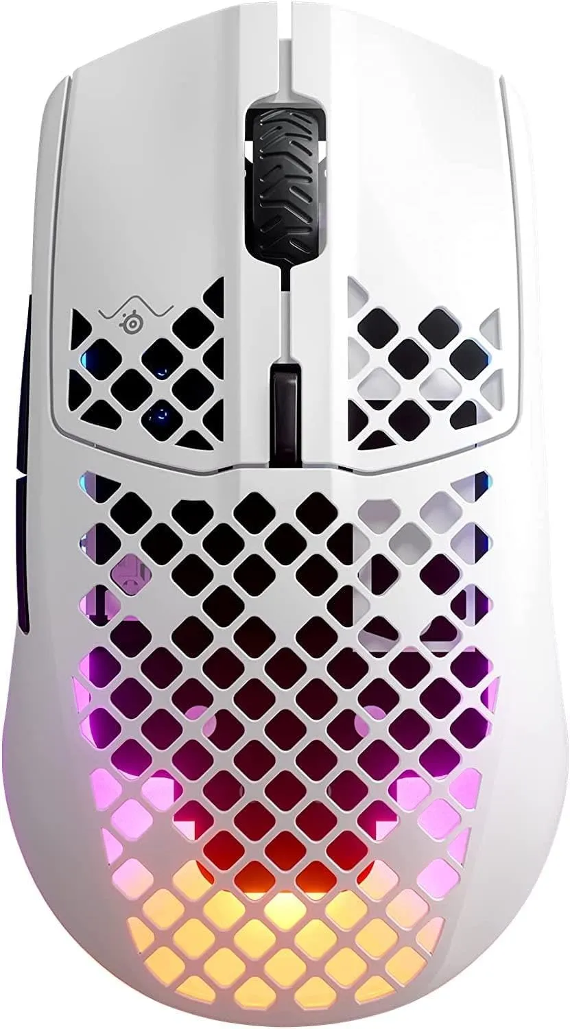 SteelSeries Aerox 3 Wireless - Holey RGB Gaming Mouse - Ultra-lightweight Water Resistant Design - 18K DPI TrueMove Air Optical Sensor -Snow