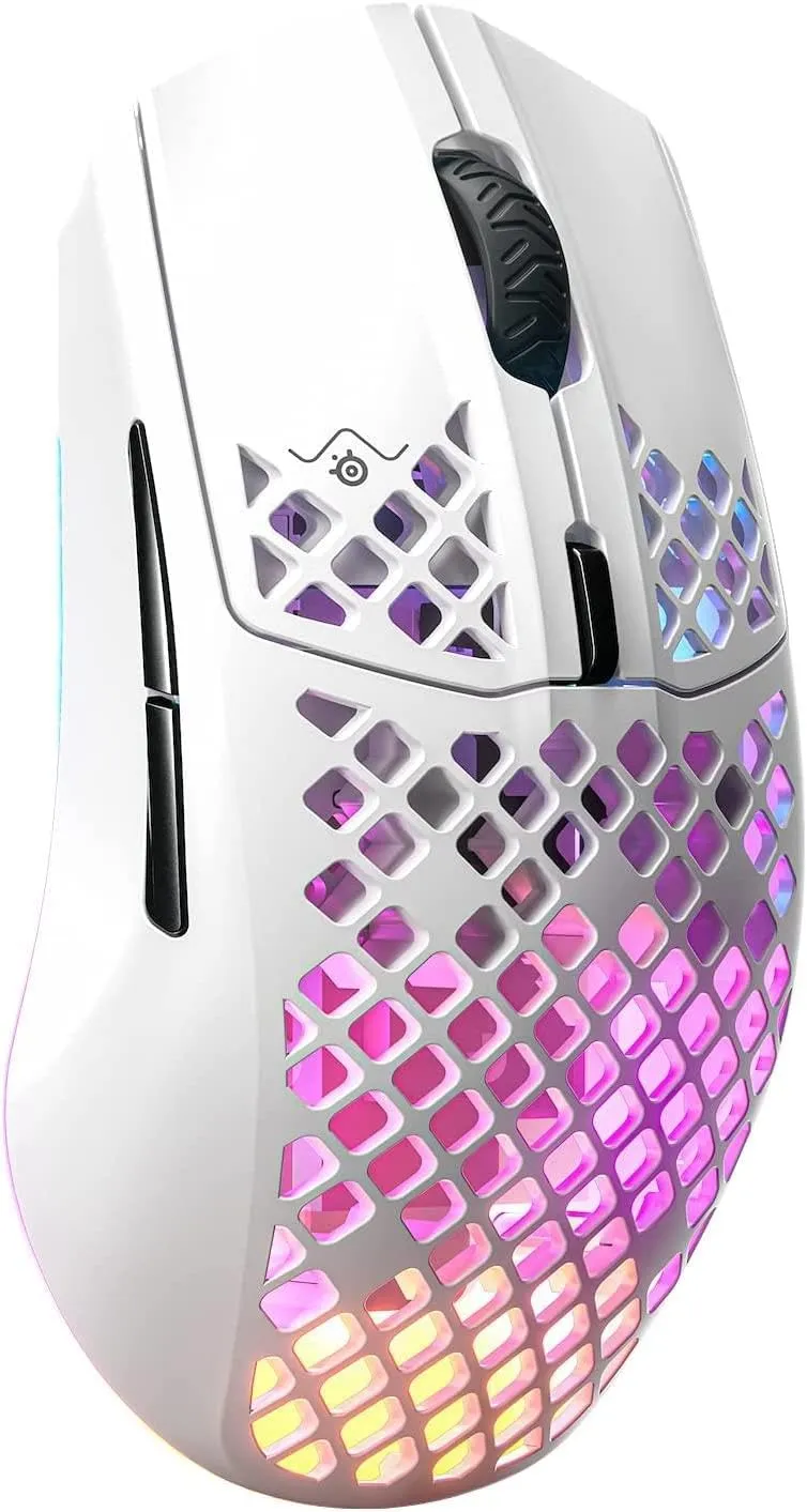 SteelSeries Aerox 3 Wireless - Holey RGB Gaming Mouse - Ultra-lightweight Water Resistant Design - 18K DPI TrueMove Air Optical Sensor -Snow