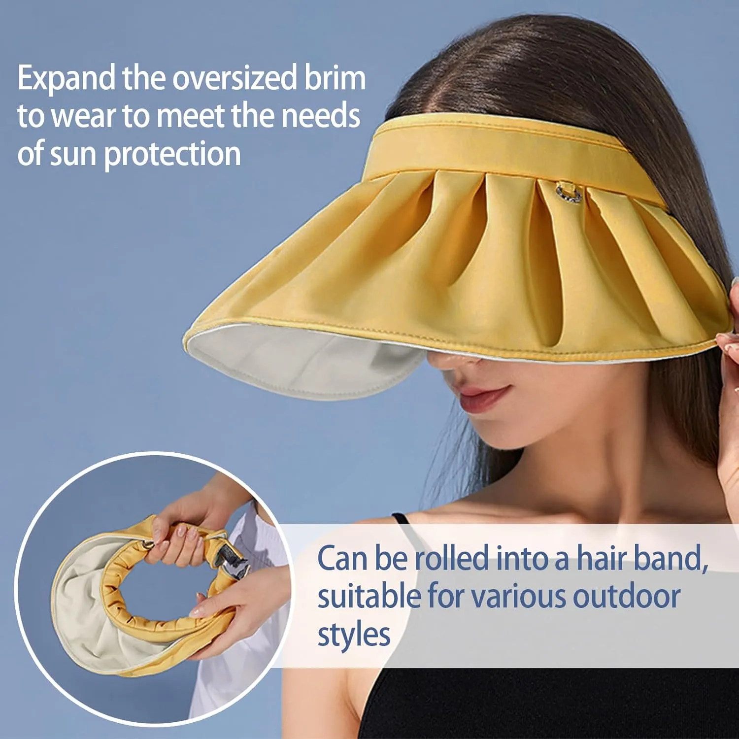 Womens Visors,Clip On Foldable Wide Brim Womens Golf Visor,Roll-up Headband Sun Hat with UV Protection