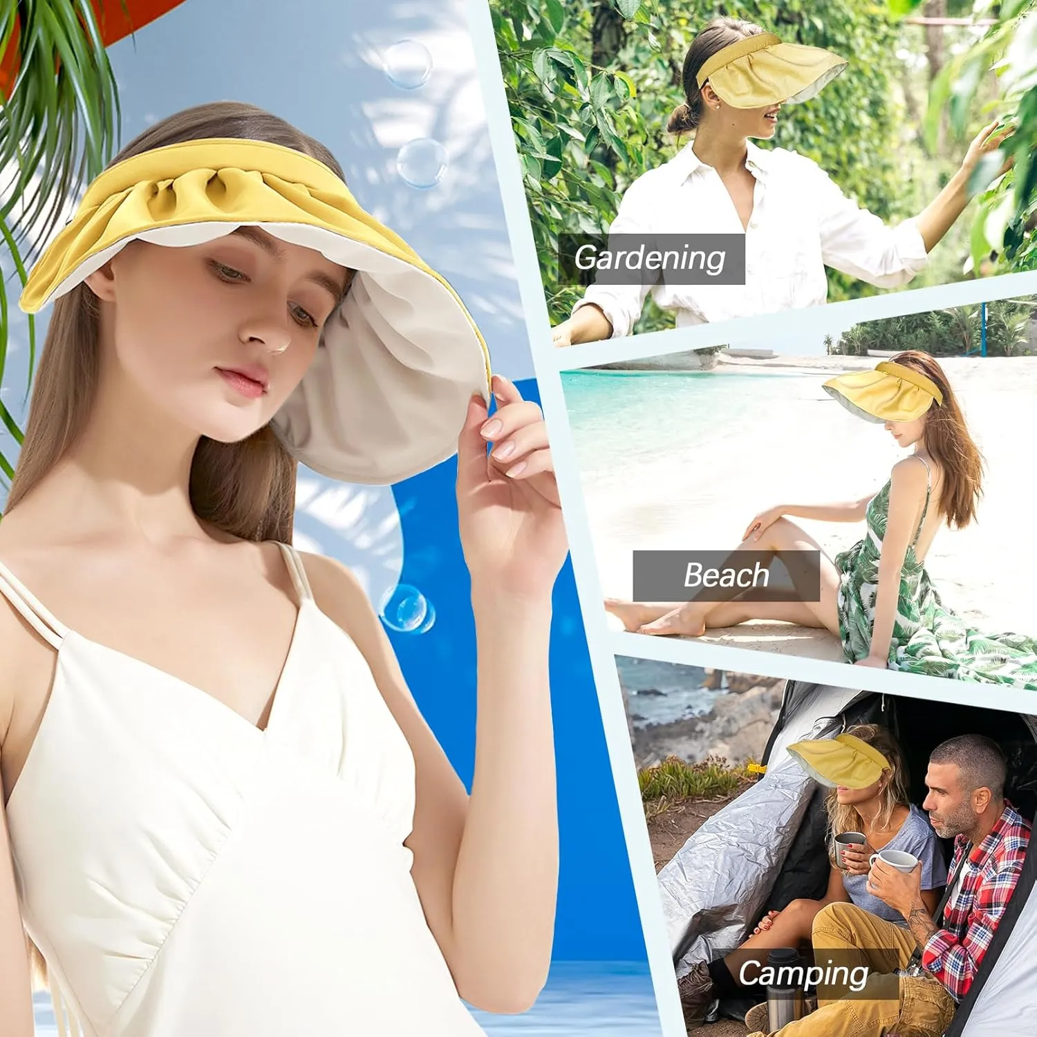Womens Visors,Clip On Foldable Wide Brim Womens Golf Visor,Roll-up Headband Sun Hat with UV Protection