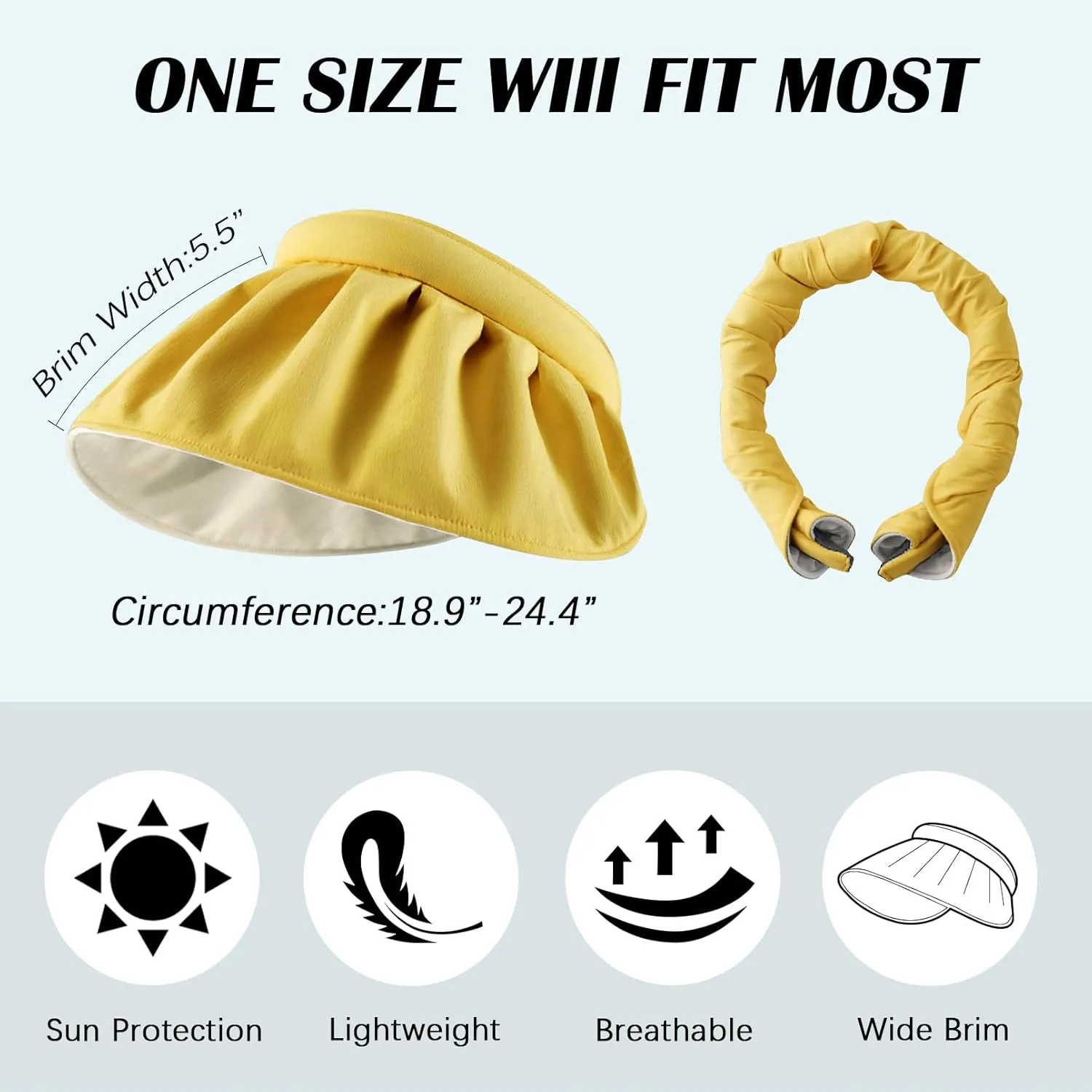 Womens Visors,Clip On Foldable Wide Brim Womens Golf Visor,Roll-up Headband Sun Hat with UV Protection