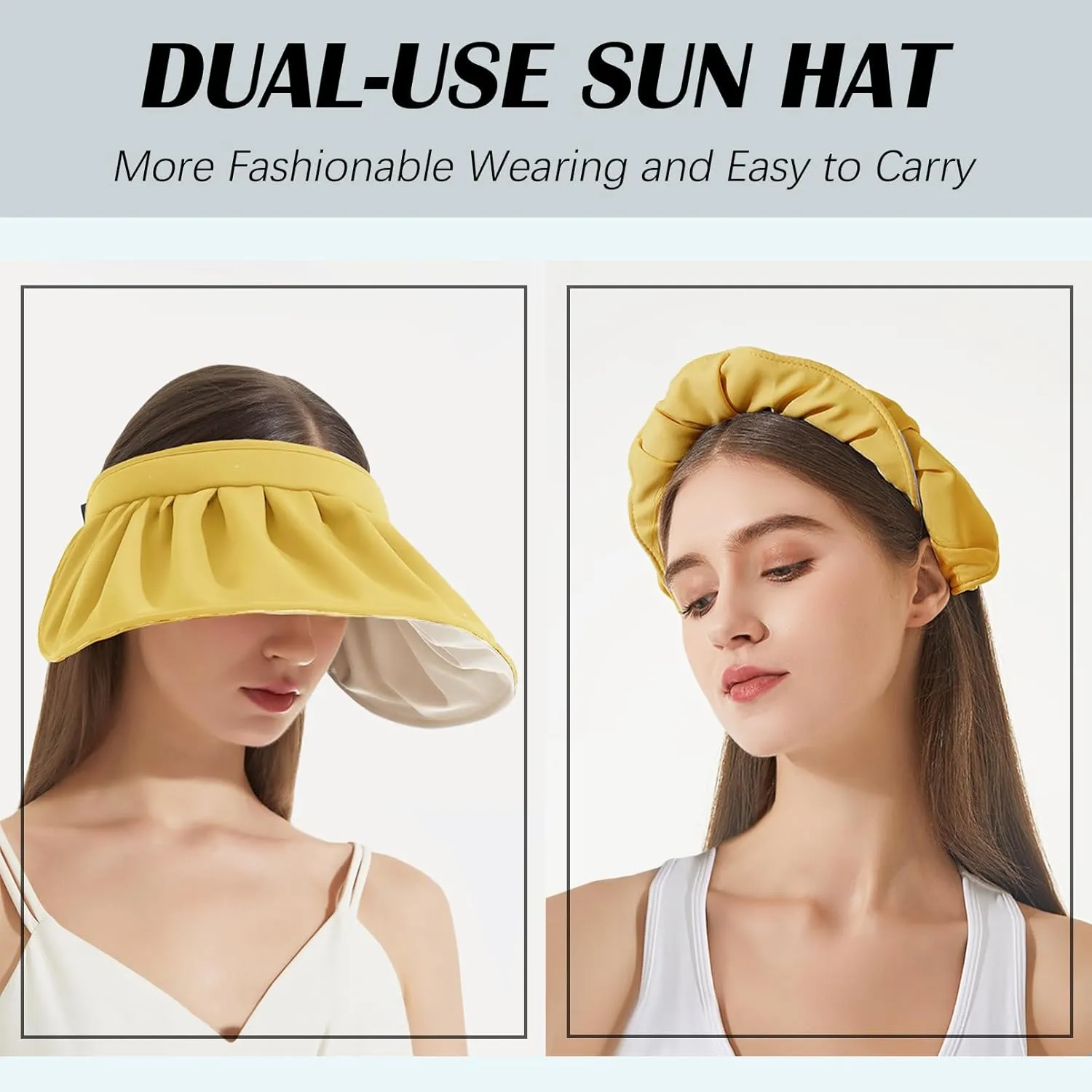 Womens Visors,Clip On Foldable Wide Brim Womens Golf Visor,Roll-up Headband Sun Hat with UV Protection
