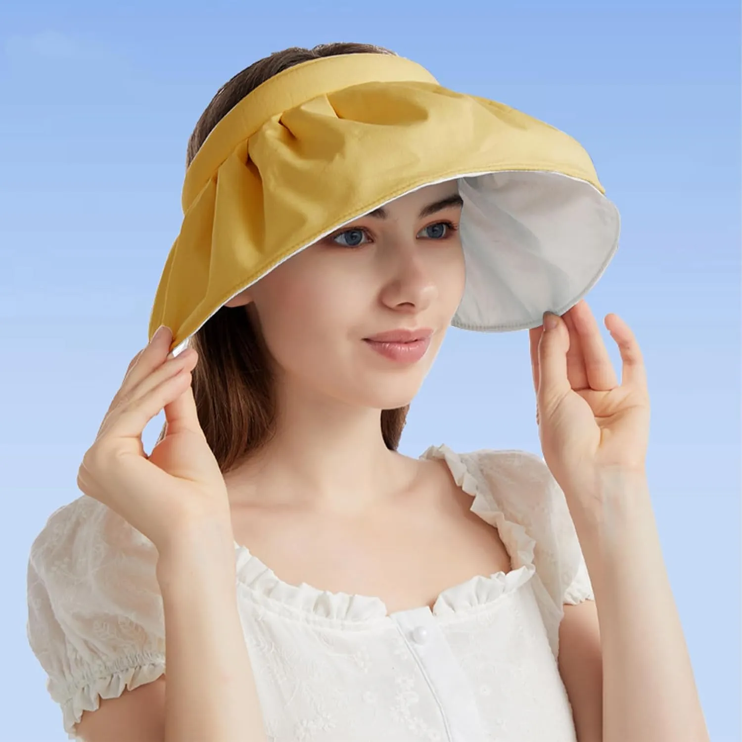Womens Visors,Clip On Foldable Wide Brim Womens Golf Visor,Roll-up Headband Sun Hat with UV Protection