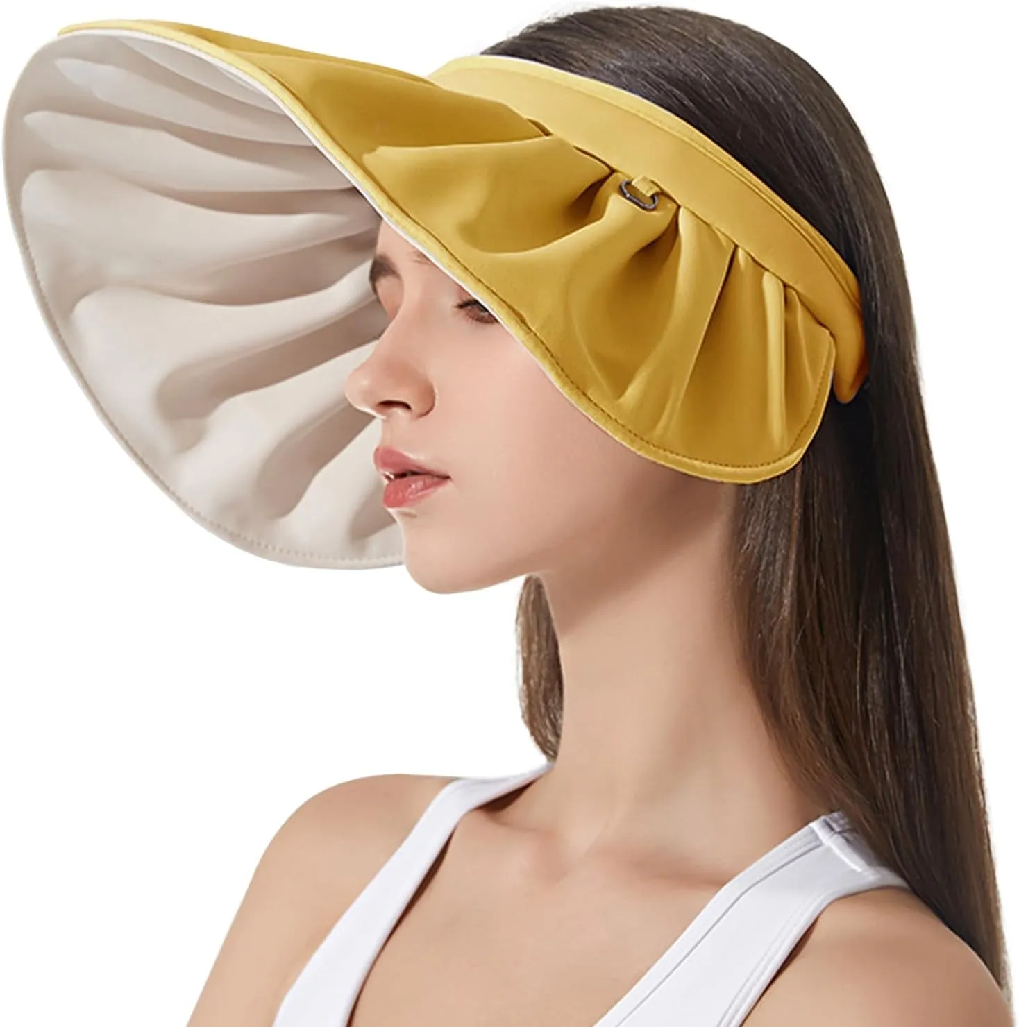 Womens Visors,Clip On Foldable Wide Brim Womens Golf Visor,Roll-up Headband Sun Hat with UV Protection