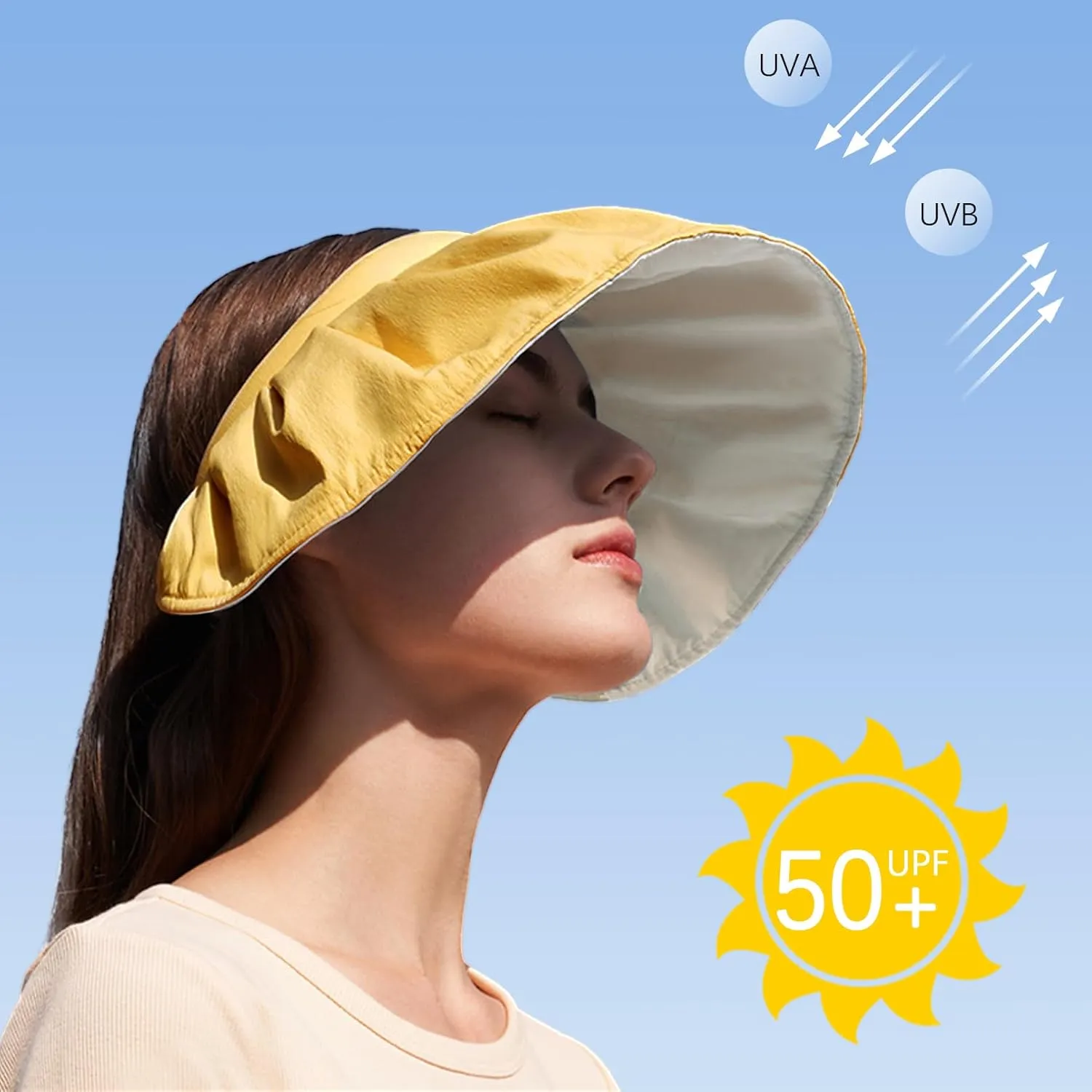 Womens Visors,Clip On Foldable Wide Brim Womens Golf Visor,Roll-up Headband Sun Hat with UV Protection